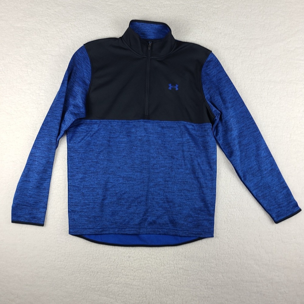 Under Armour Sweater Mens Medium Black Blue Quarter Zip Loose Coldgear